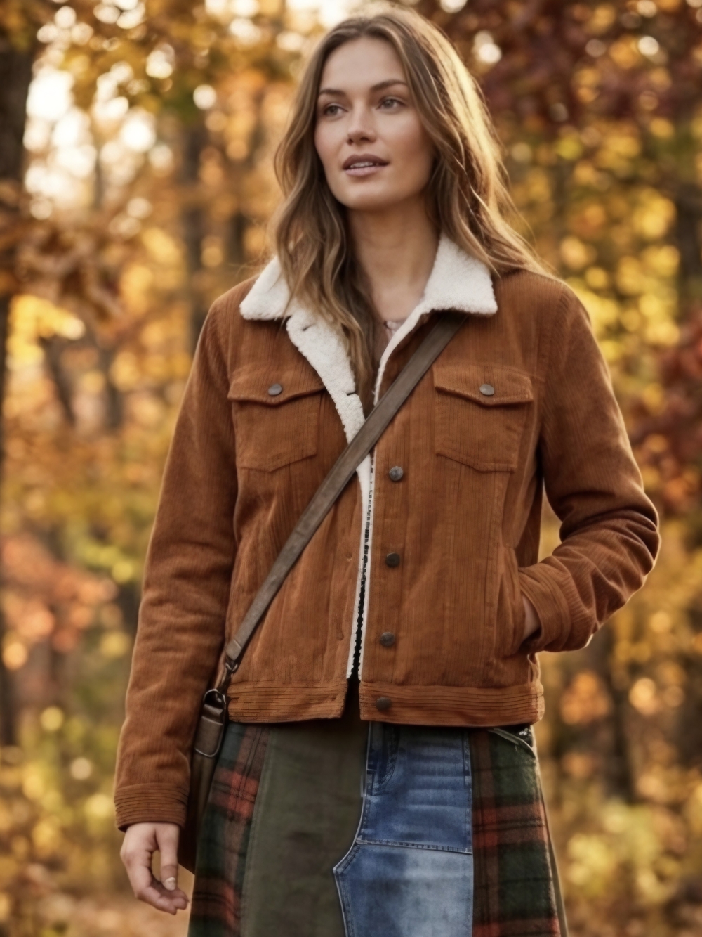Ashley Stewart Brown Corduroy Sherpa-Trim Jacket
